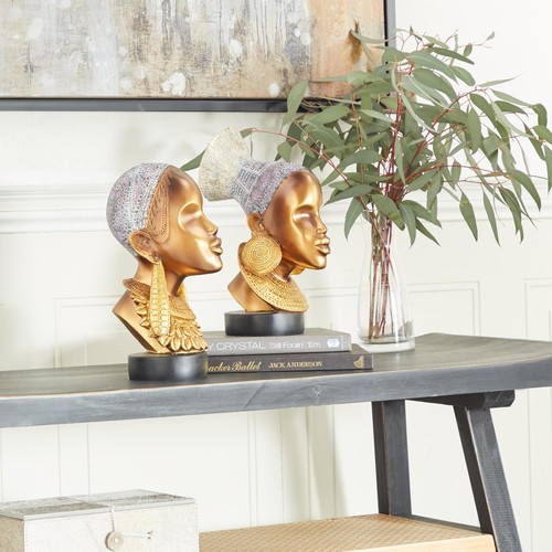 Polystone Woman Decorative Sculpture African Home Decor Statues, Set of 2 Acc... - Picture 3 of 8