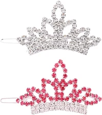 Dog Tiara Crown Hair Clips Bows for Small Dogs Costume Crystal Rhinestone Girls 