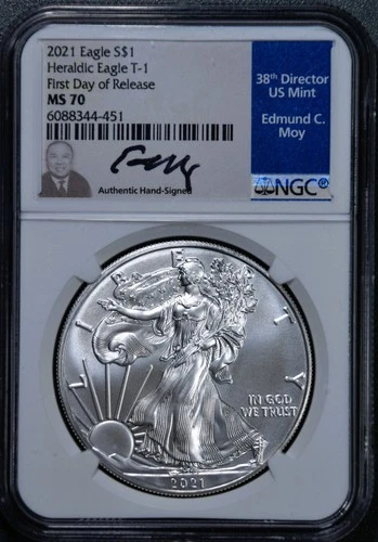 2021 $1 AMERICAN SILVER EAGLE UNC T-1 Mint Dir Moy FDOI 1 oz .999 NGC MS70 A6804