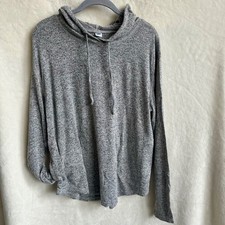 Old Navy Gray Heather Knit Pullover Hoodie Cowl Neck Thumbhole Sweater L