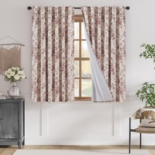 Blackout Floral Curtains for Living Room Bedroom Linen Blend Curtain Farmhous...