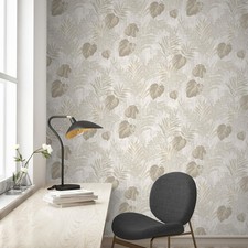 Textured Blown Vinyl Wallpaper Muriva 209112 Phelan Leaf Feature Wall Beige