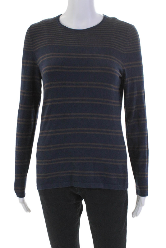 J. Mclaughlin Womens Cotton Blend Striped Long Sleeve Knit Top Navy Size S