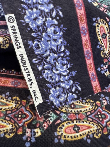 Vintage Baumwolle Quilt Stoff Streifen Floral auf Schwarz Victorian Springs Ind. 1 YD - Bild 11 von 11