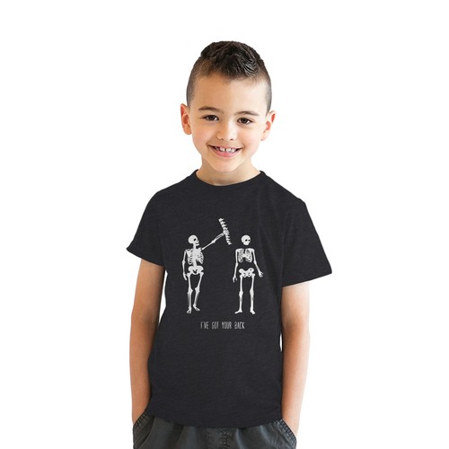 Youth Ive Got Your Back T Shirt Funny Halloween Skeleton Spine Joke Tee for Kids - Picture 2 of 7