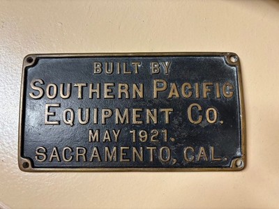 1921 SOUTHERN PACIFIC SACRAMENTO SHOPS S-12 0-6-0 #1267-69 STEAM BUILDER PLATE