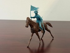 Vintage 1970s Marx Fort Apache Playset Cavalryman with Flag, pistol and Horse