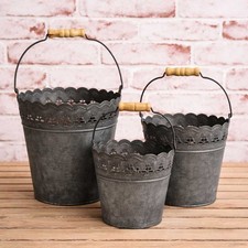 Altobelli Secchio Set Felini Zinco con Manico Legno 3er Giardino Vaso da Fiori