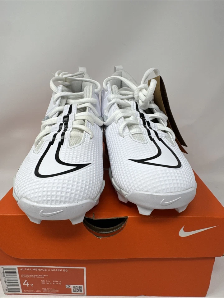 NEW 4Y Nike White Alpha Menace 3 Shark BG Cleats Youth Boy or Girl CV0581-109 - Image 2 of 4