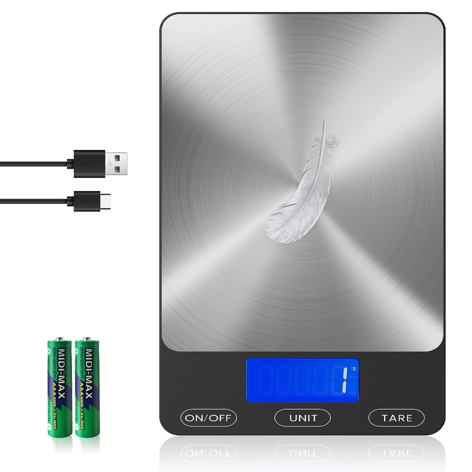 Food Scale -33lb Digital Kitchen Scale for Food Ounces Grams Rechargeable 305...