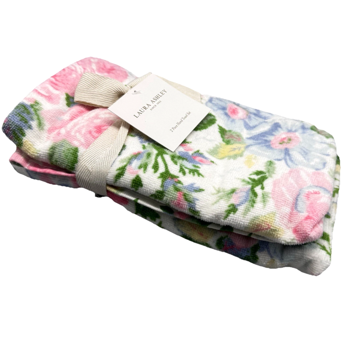 4 pc Laura Ashley FLORAL QUARTET Pink Blue Velour 2 Bath 2 Hand