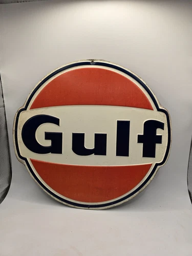 GULF OIL GAS SIGN NEW VINTAGE 1960'S Look ADVERTISING GAS PUMP SIGN 12''