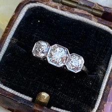 Three Stone 1.50CTW White Round Cut CZ Antique Style Art Deco Ring In 925 Silver