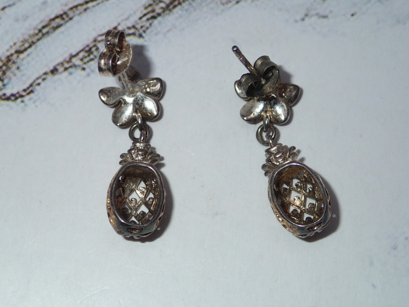 STERLING SILVER (925) Pineapple Flower Dangle Dro… - image 8