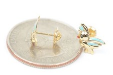 14k Yellow Gold Beautiful Enamel Bird Baby Earrings, Screw Back