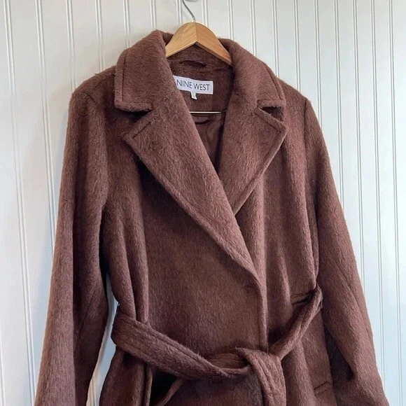 Nine West faux fir animal brown womens NWT XL belted coat - Image 3 of 4