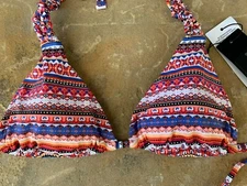 BCBG Tribal Halter Bikini Swim Top Size Small Fringe Removable Pads NWT $90