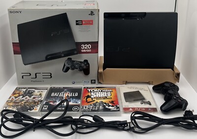 Sony PlayStation 3 Slim PS3 320GB Black W/ Box & Game Lot Works - ORIGINAL OWNER