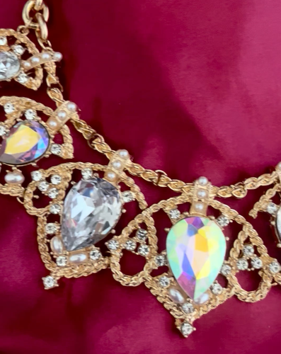 Vintage Inspired Elegant Necklace Earring Set Clear AB Crystals Tiny Faux Pearls - Video 1 of 1