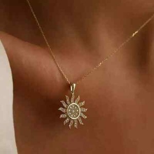 Authentic 2Ct Round Cut Lab Created Diamond Sun Pendant Necklace 14K Yellow Gold Plated