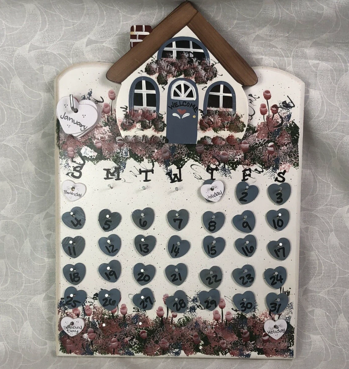 Vtg Solid Wood Perpetual Wall Calendar Hand Painted Rustic Farmhouse Blue Hearts | eBay vtg-solid-wood-perpetual-wall-calendar-hand-painted-rustic-farmhouse-blue-hearts-ebay