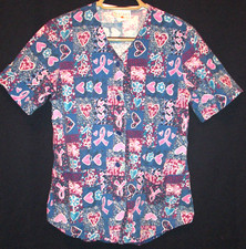 PEACHES UNIFORMS 4462 Hearts Scrub Top Size XS