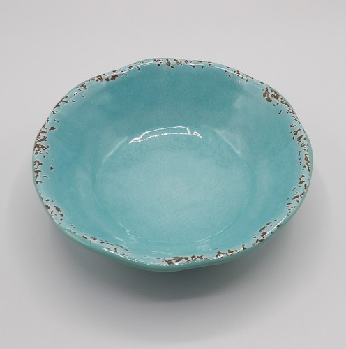 TOMMY BAHAMA MELAMINE CEREAL BOWLS RUSTIC CRACKLE TURQUOISE SPATTERED BROWN S/4 - Picture 9 of 18