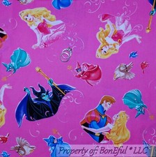 BonEful Fabric FQ Cotton Quilt Disney SLEEPING BEAUTY Girl Princess Dress Crown
