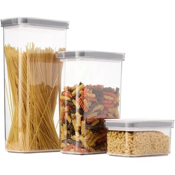 3 Piece Food Storage Container Set with Airtight Locking Mechanism, Acrylic