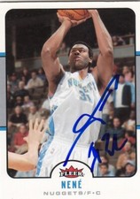 2006 Fleer Denver Nuggets Nene Hilario Signed Autograph IP Auto Card