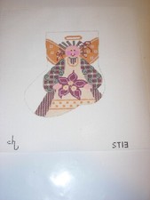 hand painted Needlepoint Canvas 4x5 stocking angel brunette chriatmas 8" square