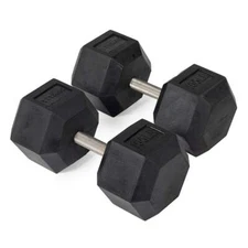 Titan Fitness 100 LB Pair Free Weights, Black Rubber Coated Hex Dumbbell, Straig