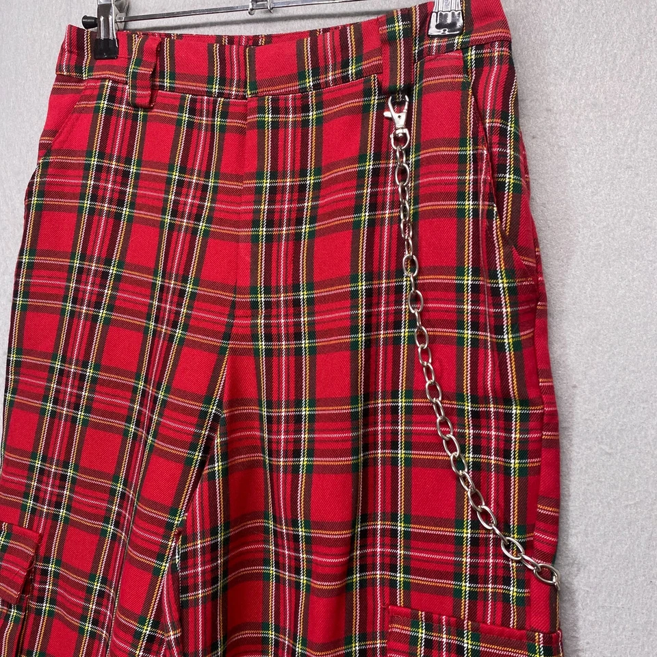 Pantalones Forever 21 Medianos Rojo a Cuadros Carga Sueltos Jogger Punk Gótico Cadena Y2K Foto 2 de 4