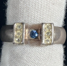 Hand Made Sterling Silver 925 Size 7.5 Aquamarine and Zircon Gemstone Ring