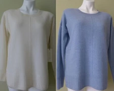 RACHEL ZOE 2-ply 100% Cashmere Split Hem Sweater Blue in Xl  Ivory in L