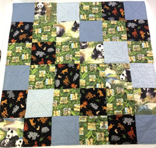 Handmade 2 Sided Baby Child Quilt Squares Animals Safari, Jungle, Zoo 34" x 34"