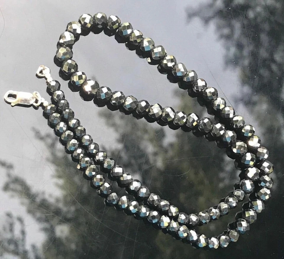 Collar de diamantes negros 4 mm cuentas certificadas plata 26 pulgadas facetadas 925 Foto 2 de 4