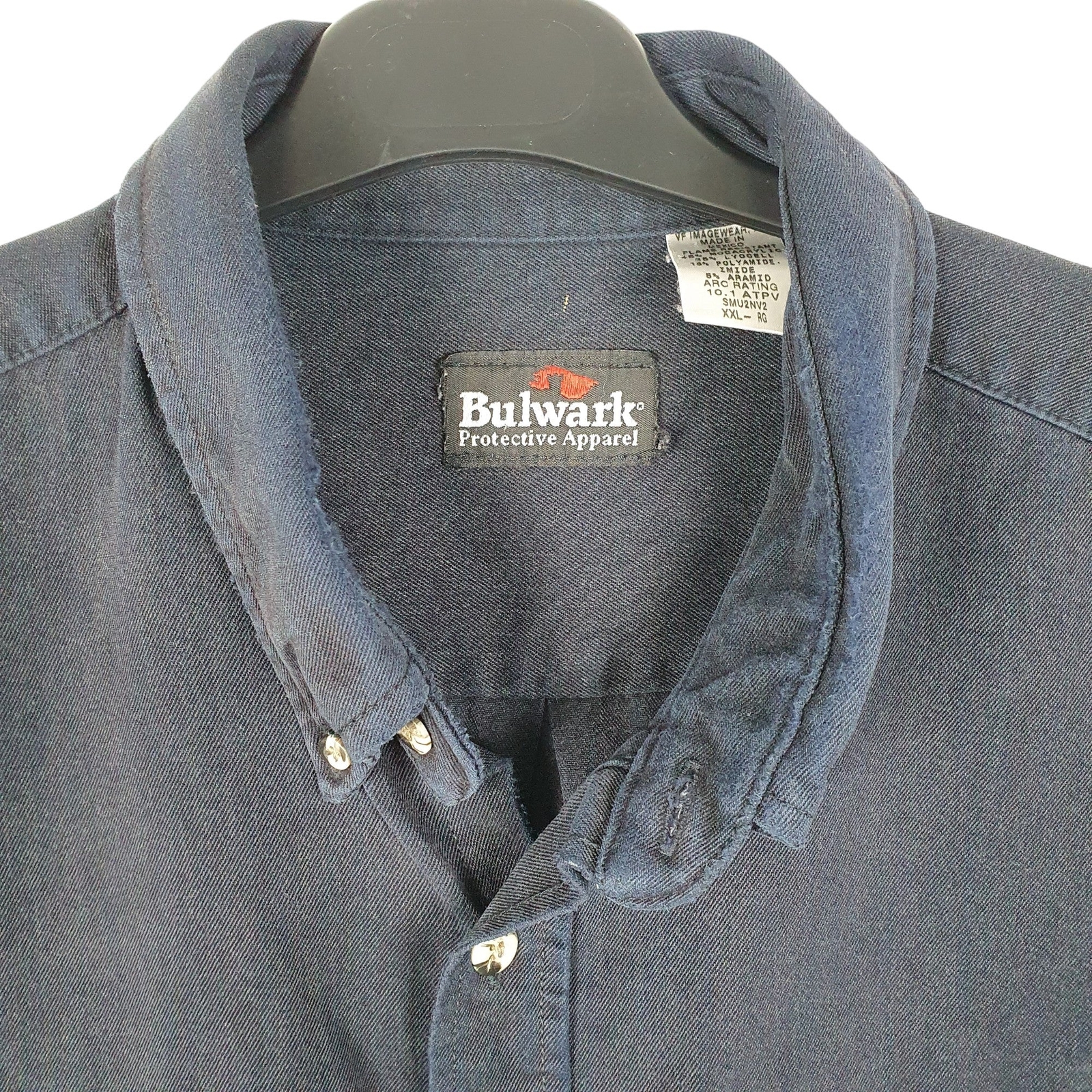 BULWARK Navy Shirt Flame Resistant Workwear Long Sleeve Casual Cotton Mens XXL image 2