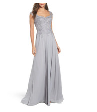 NEW LA FEMME Embellished Cap Sleeve Gown in Silver - Size 8 WD222