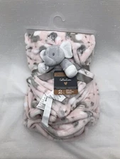 Blankets & Beyond Elephant Baby Security Blanket 28x32" Lovey Set Pink Gray NEW