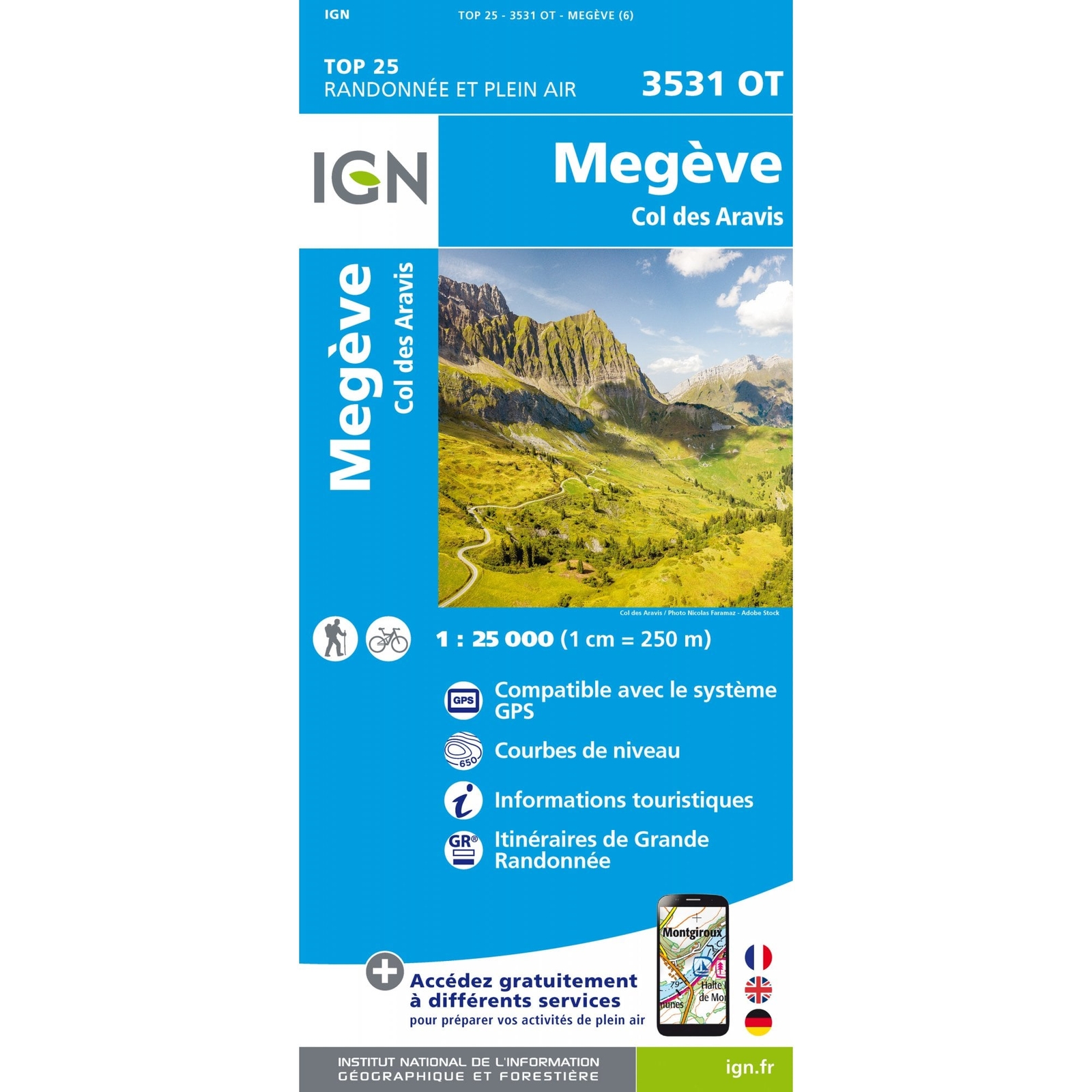 France 1:25K map 3531OT - Megève / Col des Aravis hiking walking alps