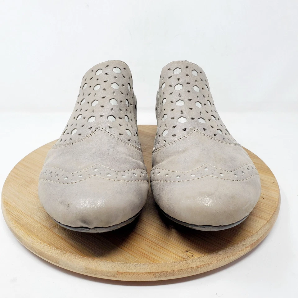 Rieker Zapatos Mujer 39 Sin Cordones Gris Metálico Recorte Shootie Western Boho Mocasín Foto 3 de 4