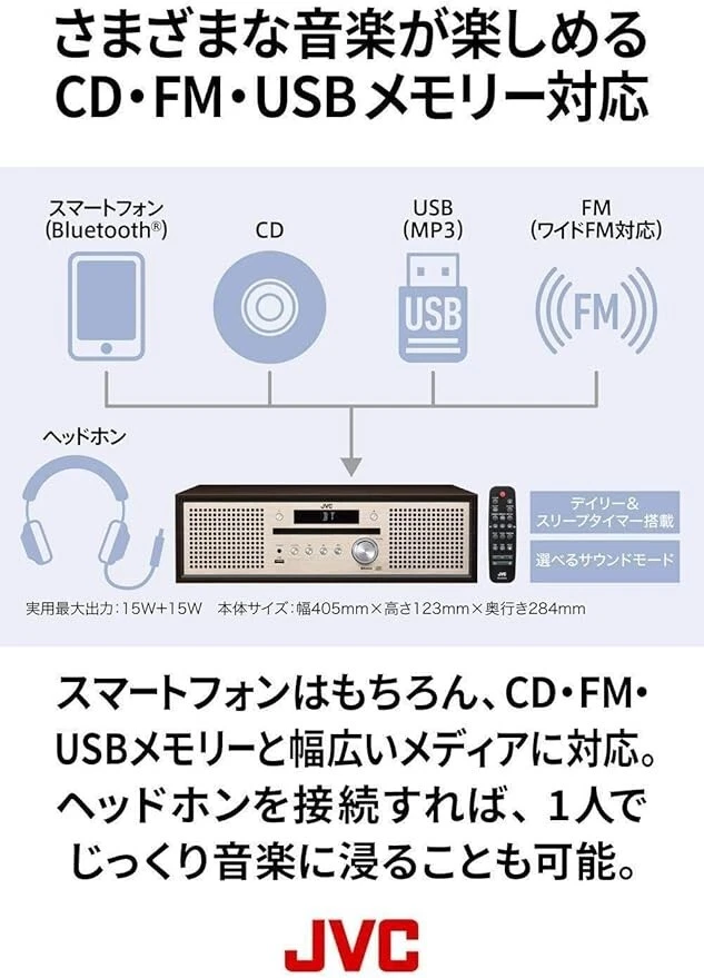 JVC NX-W30 Compact Stereo System Bluetooth Walnut Wood Cabinet CD FM USB - Image 4 of 4