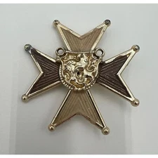 Vintage Brooch Maltese Cross Brooch or Pendant Silver Tone Lion Shield