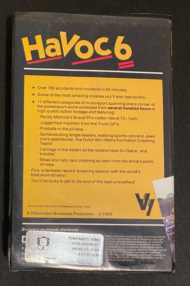 VHS Havoc 6 MotorSport Crashes Motorcycle Race Cars Power Boats