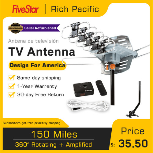 Outdoor TV Antenna + Pole Motorized Amplified HDTV 1080P 4K 36dB 360° Rotation