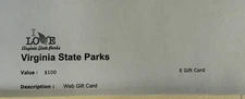 Virginia State Parks $100 Web Gift Card E-gift