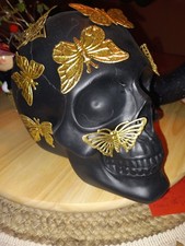 Totenkopf Mit Schmetterlingen Verziert Neu Schwarz Deko
