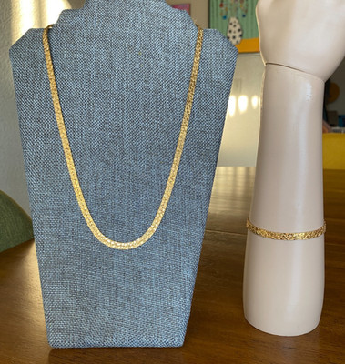Gold Plated Nugget Chain Necklace & Bracelet Set 5.2mm Wide Flat