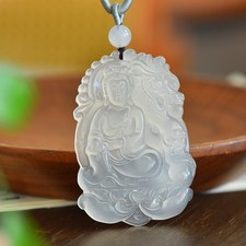 High Ice Jadeite Carved Guanyin Dragon Jade Pendant Necklace Jewelry 1PC